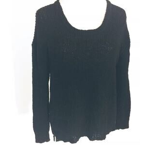 Soft Surroundings Womens Sweater Boxy Hi Lo Black Ribbed Size PS
